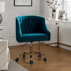 Mid-Back Executive Velvet Swivel Office Chair With High Density Foam Teal