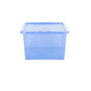 Wham Crystal Sparkle 10x 45L Plastic Storage Boxes with Lids Tint Sparkle Blue. Medium Size, Strong (Pack of 10, 45 Litre)