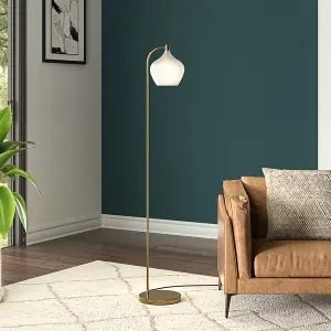 Gold Brass Electroplated Base Floor Lamp Floor Light with Frosted Glass Lampshade 150cm