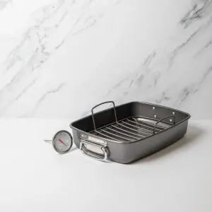 MasterClass Roasting Pan with Rack and Meat Thermometer with Non-stick Coating