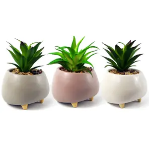 15cm Ceramic Pebble Pink Planter with Artificial Succulent Plant