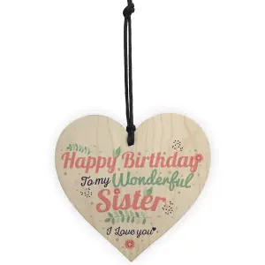 Red Ocean Sister Gift For Birthday Friendship Wood Heart Keepsake Shabby Chic Plaque Novelty Sign