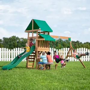 Backyard Discovery Belmont Cedar Wooden Climbing Frame with 3 x Swings and 1 x Slide