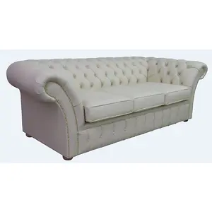 Chesterfield 3 Seater Cottonseed Cream Leather Sofa Bespoke In Balmoral Style