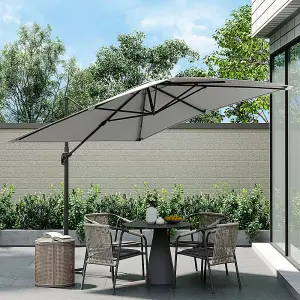 2.5M Light Grey Rotatable Crank Tilt Garden Roman Umbrella Cantilever Parasol with Cross Base