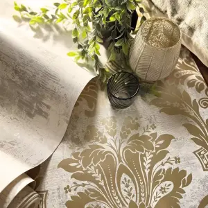 Plaster Damask Gold & Cream Metallic Wallpaper 2316