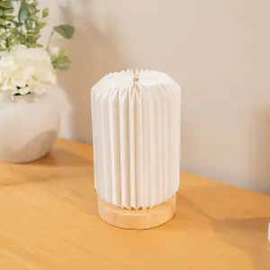 ValueLights Maja Pair of Wooden Base Bedside Table Lamps with White Paper Fold Lampshade Bedroom Light