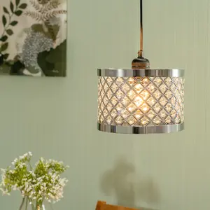 ValueLights Hadley Silver Easy Fit Metal Cut Out Acrylic Jewel Drum Ceiling Light Shade