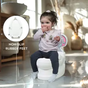 Kids Potty Training Toilet Seat with Flush Sound & Light Portable Easy Clean Removable Pot & Seat