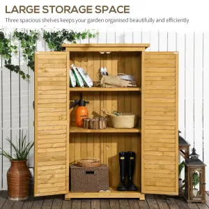 Outsunny Wooden Garden Storage Shed, 3 Shelves Tool Cabinet, Natural