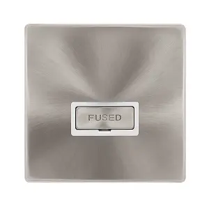 Brushed Steel Screwless Plate 13A Fused Ingot Connection Unit - White Trim - SE Home