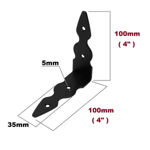 Pack of 2 x Black Corner Brackets - 115 x 115 mm Steel Right Angle Braces L Shaped Metal Bracket 90 Degree Corner Braces