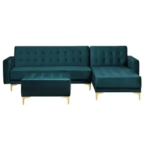 Corner Sofa with Ottoman ABERDEEN Teal Velvet Left Hand