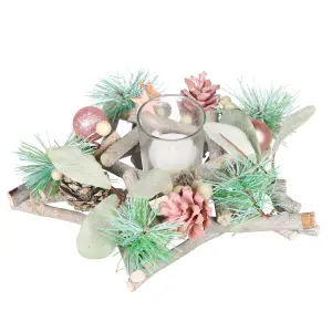 Pink Glitter Xmas Table Decoration Centrepiece Christmas Décor Candle Holder