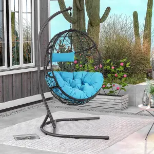 Costway Rattan Egg Swing Chair w/ Stand Indoor Outdoor Hanging Basket Chair