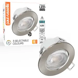 paul russells LED Downlight Brush Nickel Tilt Recessed Ceiling SpotLight 4.8W 500 Lumens, IP44, Colour Changeable CCT3