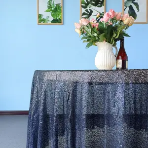 Neel Blue 90 Inch Round Sequin Tablecloth, Navy