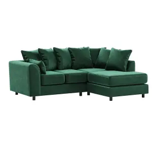 Brooklyn Plush Velvet 3 to 4 Seater L Shaped Corner Sofa Foam Green Right Hand Facing