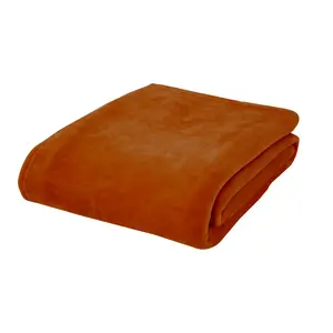 Extra Large New Raschel Velvet Touch Blanket Throw Burnt Orange / 200cm W x 240cm L