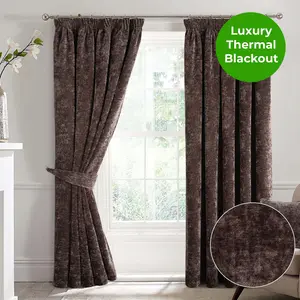 Home Curtains Camden Luxury Crushed Chenille Lined Blackout 65w x 72d" (165x183cm) Chocolate Pencil Pleat Curtains (PAIR)