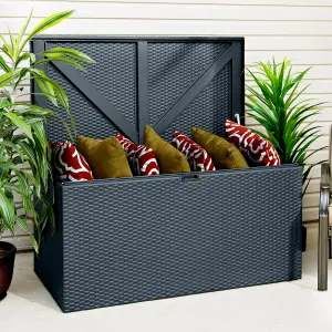 Rowlinson Metal Deck Storage Box Chest Cabinet Anthracite Grey Rattan Effect