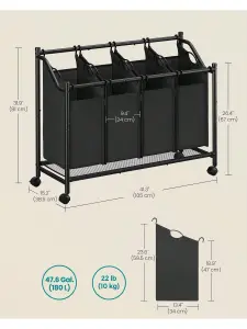 SONGMICS Rolling Laundry Sorter, Laundry Basket With 4 Removable Bags, Laundry Hamper, Laundry Trolley, For Laundry Room