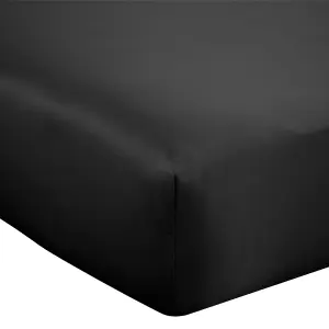 Catherine Lansfield Bedroom Silky Soft Satin Fitted Sheet 30cm Depth Black