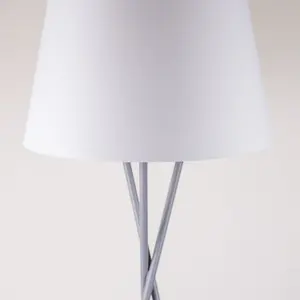 First Choice Lighting Grey Tripod Floor Lamp with White Fabric Shade