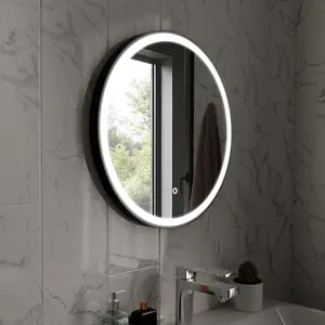 Harper & Harlow 600x600 Lyra Matt Black LED Illuminated Round Bathroom Mirror