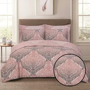 Gurule Polyester Damask Duvet Cover Set with Pillowcases Pink / Double Duvet Cover + 2 Standard Pillowcases