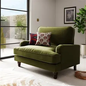 Dunelm Beatrice Matte Snuggle Single Sofa Bed, Mid Century, Green, Olive, Fabric/Velvet