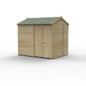 Forest Garden Beckwood Shiplap 8x6 ft Reverse apex Natural timber Wooden Pressure treated 2 door Shed with floor (Base included) - Assembly service included