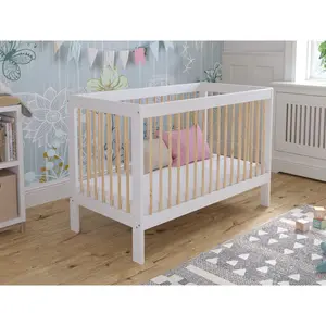 Adwolf Cot Bed with Mattress White/Pine