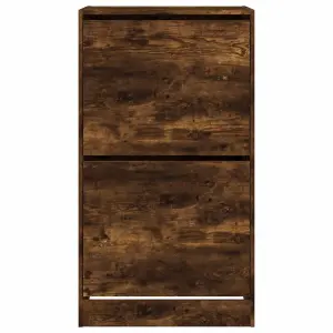 Berkfield Shoe Cabinet with 2 Flip-Drawers Smoked Oak 60x42x108 cm