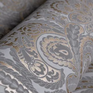 Galerie Adonea Ares Grey Copper Metallic Damask 3D Embossed Wallpaper Roll