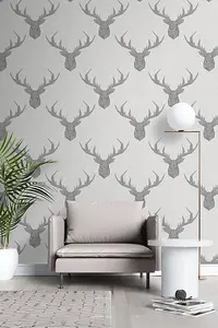 White Geometric Stag head Wallpaper