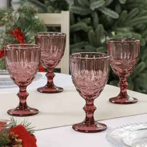 Set of 4 Vintage Luxury Rose Quartz Drinking Wine Glass Wine Goblets 350ml