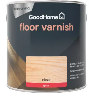 GoodHome Clear Gloss Floor Wood varnish, 2.5L