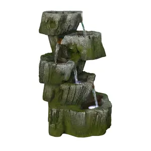 Primrose 5 Tier Tree Trunk Falls Cascading Garden Outdoor Water Feature Fountain with LED Lights H56cm