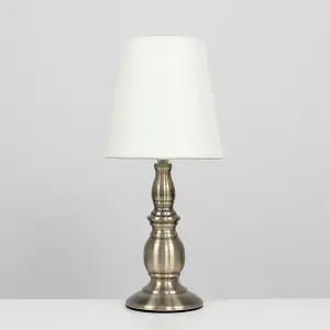 ValueLights Sienna Traditional Antique Brass Touch Table Lamp with Cream Shade