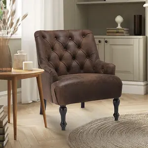 Faux Leather Suede Brown Armina Accent Chair