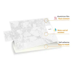 Walplus White Marble Metro Flat 2D Tile Stickers Multipack 24Pcs