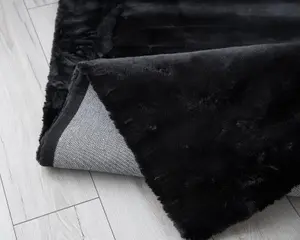 A.Unique Home Luxurious Faux Fur Rabbit Rug - Black - 100cm x 150cm