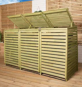 1.99m x 1.22m Large Wooden Outdoor Garden Triple Wheelie Bin Store Storage for 3 Bins