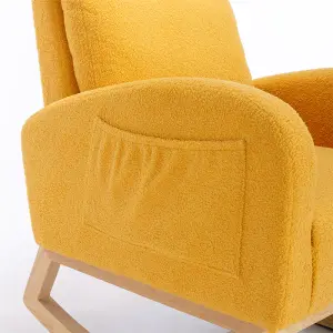 Mid Century Modern Teddy Fabric Upholstered Rocking Chair Padded Seat For Living Room Bedroom, Yellow