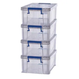 4 BANKERS BOX 10L Clear Plastic Storage Box with Lid Super Strong Plastic Box 140 x 340 x 215mm Pack of 4