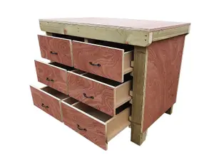 Wooden Eucalyptus hardwood top workbench, tool cabinet with drawers (V.2) (H-90cm, D-70cm, L-180cm)