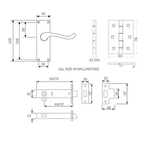 Z06 Victorian Scroll Door Handle Packs, Chrome, 75mm Latch & Hinges - Handlestore