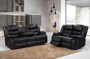 Roma Leather Recliner 3 & 2 Seater Sofa Set Black