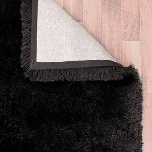 Black Plain Shaggy Handmade Luxurious Sparkle Rug Easy to clean Living Room and Bedroom-120cm X 170cm